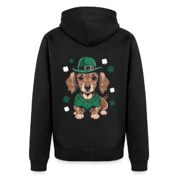 St Patricks Day Dachshund Weiner Dog Shamrock - Unisex Premium Organic Zip Hoodie - black - Back - Nico (187cm)