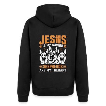 Jesus ist mein Retter, Hirten sind meine Therapie - Unisex Premium Bio Zip Hoodie - Schwarz - Hinten - Nico (187cm)