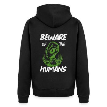 Alien, UFO, UAP, Space, Weltraum Flugobjekt - Unisex Premium Bio Zip Hoodie - Schwarz - Hinten - Nico (187cm)