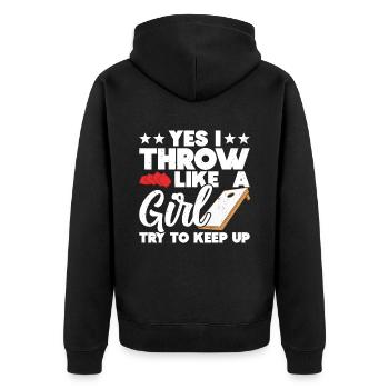 Cornhole - Unisex Premium Bio Zip Hoodie - Schwarz - Hinten - Nico (187cm)