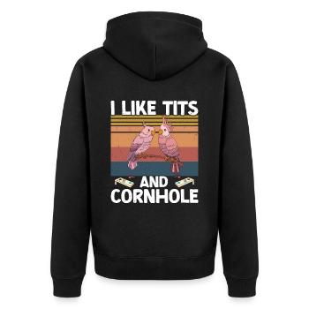Cornhole - Unisex Premium Bio Zip Hoodie - Schwarz - Hinten - Nico (187cm)