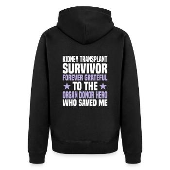 Nierentransplantation Dialyse Awareness - Unisex Premium Bio Zip Hoodie - Schwarz - Hinten - Nico (187cm)