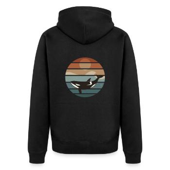 Orca Vintage Wal Meerestier Killerwal - Unisex Premium Bio Zip Hoodie - Schwarz - Hinten - Nico (187cm)