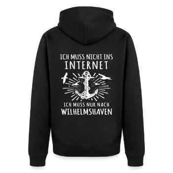 Wilhelmshaven - Unisex Premium Bio Zip Hoodie - Schwarz - Hinten - Nico (187cm)
