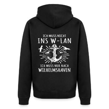 Wilhelmshaven - Unisex Premium Bio Zip Hoodie - Schwarz - Hinten - Nico (187cm)