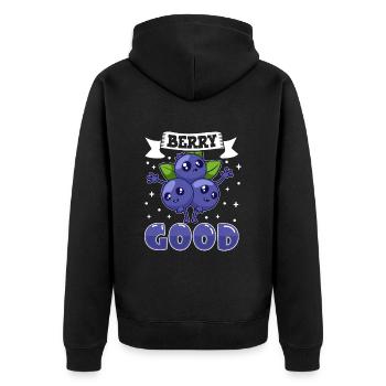 Berry good - Blaubeere - Unisex Premium Bio Zip Hoodie - Schwarz - Hinten - Nico (187cm)