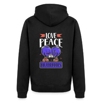 Love Peace Blueberries - Blaubeere - Unisex Premium Bio Zip Hoodie - Schwarz - Hinten - Nico (187cm)