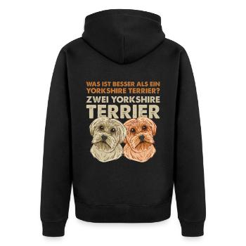 Was ist besser als ein Yorkshire Terrier? Zwei - Unisex Premium Bio Zip Hoodie - Schwarz - Hinten - Nico (187cm)