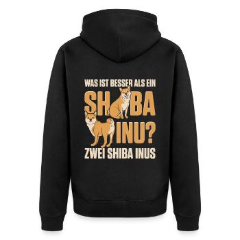 Was ist besser als ein Shiba Inu? Zwei Shiba Inus - Unisex Premium Bio Zip Hoodie - Schwarz - Hinten - Nico (187cm)