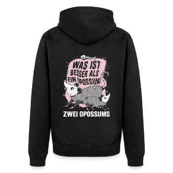 Was ist besser als ein Opossum? Zwei Opossums - Unisex Premium Bio Zip Hoodie - Schwarz - Hinten - Nico (187cm)