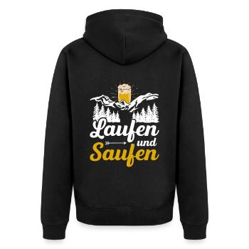 Laufen Und Saufen Bierwanderung Bier Trinken - Unisex Premium Bio Zip Hoodie - Schwarz - Hinten - Nico (187cm)