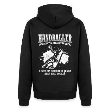 Handballspieler Handballer Coach Geschenk Handball - Unisex Premium Bio Zip Hoodie - Schwarz - Hinten - Nico (187cm)