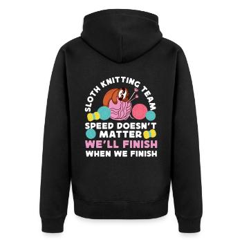 Knitting Knitter Sloth Sloth - Unisex Premium Bio Zip Hoodie - Schwarz - Hinten - Nico (187cm)