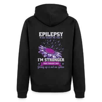 Epilepsie hat mich gelehrt, dass ich stärker bin - Unisex Premium Bio Zip Hoodie - Schwarz - Hinten - Nico (187cm)