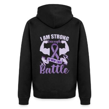 Lila Band Epilepsie Bewusstsein Männer - Unisex Premium Bio Zip Hoodie - Schwarz - Hinten - Nico (187cm)