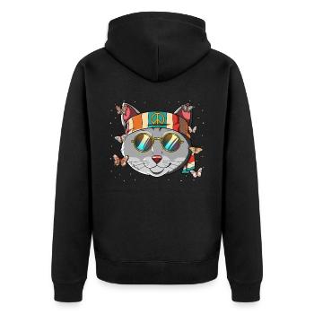 60s 70s Costume Groovy Hippie - Unisex Premium Organic Zip Hoodie - black - Back - Nico (187cm)