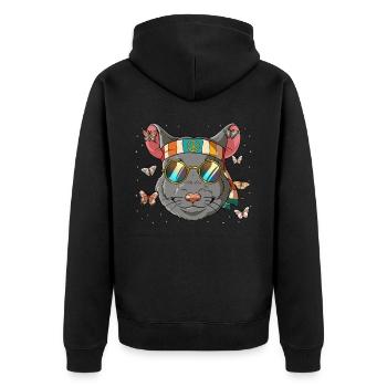 60s 70s Costume Groovy Hippie - Unisex Premium Organic Zip Hoodie - black - Back - Nico (187cm)