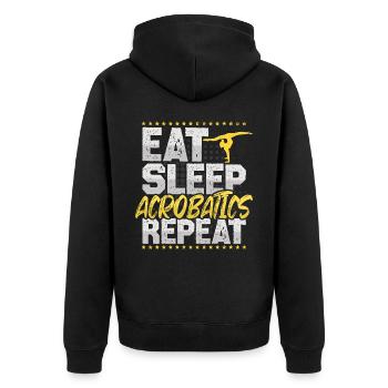 Akrobatik Eat Sleep Repeat Boden Turnen Hobby - Unisex Premium Bio Zip Hoodie - Schwarz - Hinten - Nico (187cm)