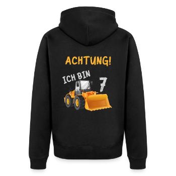 7. Geburtstags Radlader Baustelle Outfit - Unisex Premium Bio Zip Hoodie - Schwarz - Hinten - Nico (187cm)