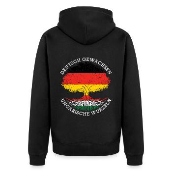 Deutsch Aufgewachsen Ungarische Wurzeln - Unisex Premium Bio Zip Hoodie - Schwarz - Hinten - Nico (187cm)