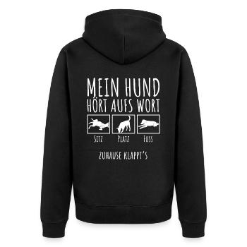 Lustiges Mein Hund Hört Aufs Wort - Unisex Premium Bio Zip Hoodie - Schwarz - Hinten - Nico (187cm)
