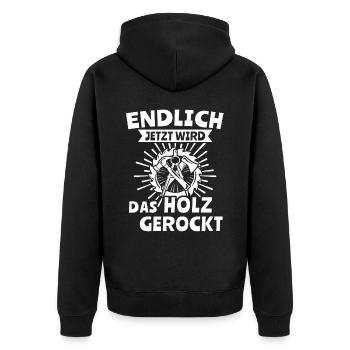 Zimmermann Zimmerer - Unisex Premium Bio Zip Hoodie - Schwarz - Hinten - Nico (187cm)