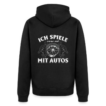 Ich spiele immer noch mit Autos - PS Liebhaber - Unisex Premium Bio Zip Hoodie - Schwarz - Hinten - Nico (187cm)