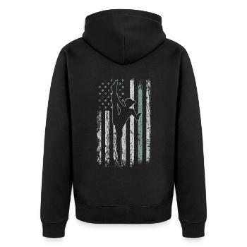 Akrobatik Retro USA Flagge Turnen 4th of July - Unisex Premium Bio Zip Hoodie - Schwarz - Hinten - Nico (187cm)
