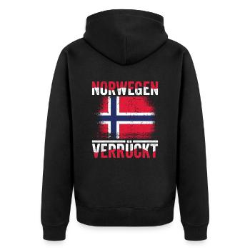Norwegen Verrückt - Unisex Premium Bio Zip Hoodie - Schwarz - Hinten - Nico (187cm)