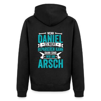 Wenn Daniel es nicht reparieren kann - Unisex Premium Bio Zip Hoodie - Schwarz - Hinten - Nico (187cm)