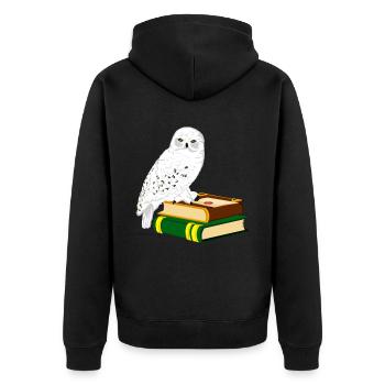 Schneeeule Bücher Zauberei - Unisex Premium Bio Zip Hoodie - Schwarz - Hinten - Nico (187cm)