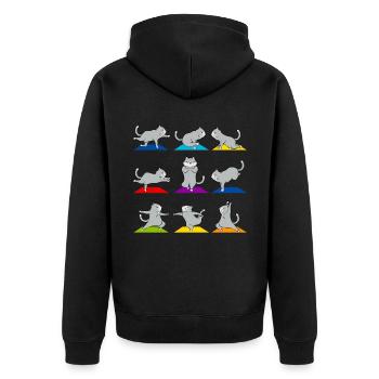 Lustiges Katzen Yoga Sport Outfit Haustier Posen - Unisex Premium Bio Zip Hoodie - Schwarz - Hinten - Nico (187cm)