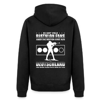 Es Gibt Viele Biathlon Fans Besten Aus Deutschland - Unisex Premium Bio Zip Hoodie - Schwarz - Hinten - Nico (187cm)