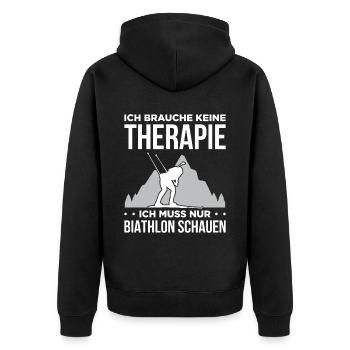 Ich Brauche Keine Therapie Nur Biathlon Schauen - Unisex Premium Bio Zip Hoodie - Schwarz - Hinten - Nico (187cm)