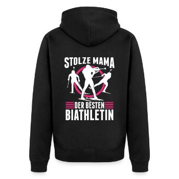 Stolze Mama Der Besten Biathletin Biathlon Fan - Unisex Premium Bio Zip Hoodie - Schwarz - Hinten - Nico (187cm)