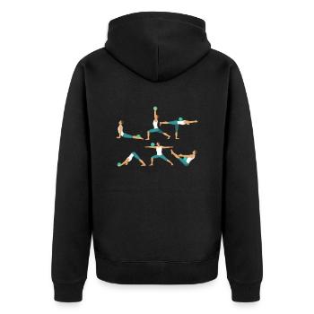 Yoga Bowling Meditation Bowler macht Yoga Übungen - Unisex Premium Bio Zip Hoodie - Schwarz - Hinten - Nico (187cm)