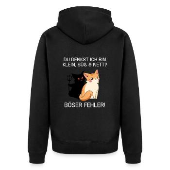 Du denkst ich bin klein lieb und nett Böser Fehler - Unisex Premium Bio Zip Hoodie - Schwarz - Hinten - Nico (187cm)