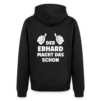 Erhard Lustiger Spruch Vorname Name Erhard - Unisex Premium Bio Zip Hoodie - Schwarz - Hinten - Nico (187cm)