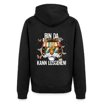 Bin Da Kann Losgehen Hippie Goa Rave - Unisex Premium Bio Zip Hoodie - Schwarz - Hinten - Nico (187cm)