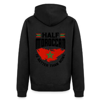Marokko Marokkanische Flagge halb marokkanisch ist besser - Unisex Premium Bio Zip Hoodie - Schwarz - Hinten - Nico (187cm)