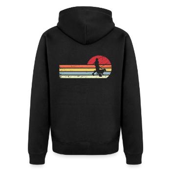 Sonne und Retro-Linien - Frau mit Hund - - Unisex Premium Bio Zip Hoodie - Schwarz - Hinten - Nico (187cm)