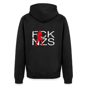 fck nzs - Unisex Premium Bio Zip Hoodie - Schwarz - Hinten - Nico (187cm)