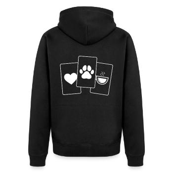 Herz - Kaffee - Hundepfote - - Unisex Premium Bio Zip Hoodie - Schwarz - Hinten - Nico (187cm)