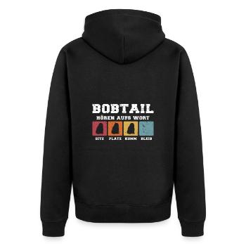 Bobtail hören aufs Wort - Unisex Premium Bio Zip Hoodie - Schwarz - Hinten - Nico (187cm)