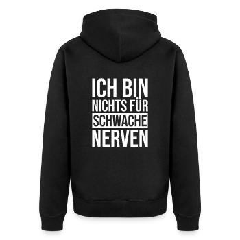 Ich bin Nichts für Schwache Nerven - - Unisex Premium Bio Zip Hoodie - Schwarz - Hinten - Nico (187cm)