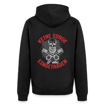 Keine Sorge , ist alles Eingetragen Tuner Tuning - Unisex Premium Bio Zip Hoodie - Schwarz - Hinten - Nico (187cm)