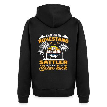 Ruhestand Lustig für Sattler Rentner Abschied - Unisex Premium Bio Zip Hoodie - Schwarz - Hinten - Nico (187cm)