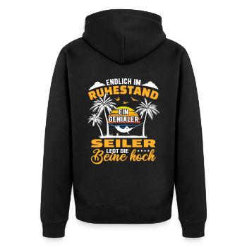 Ruhestand Lustig für Seiler Rentner Abschied Rente - Unisex Premium Bio Zip Hoodie - Schwarz - Hinten - Nico (187cm)