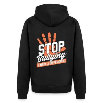 Anti-Mobbing Orange Mobbing Bewusstsein - Unisex Premium Bio Zip Hoodie - Schwarz - Hinten - Nico (187cm)