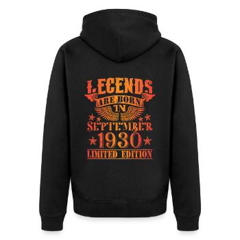Anniversaire Septembre 1930 Edition Limitée Millésime - Veste à capuche bio Premium Unisexe - noir - Dos - Nico (187cm)